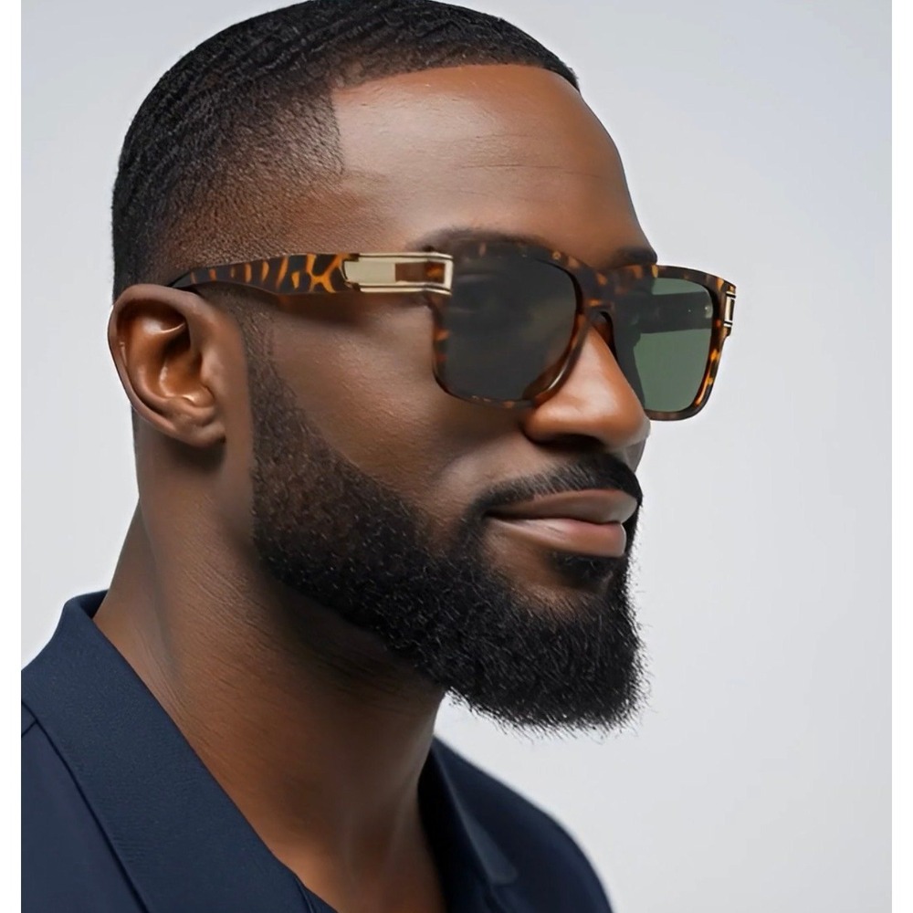 Square Sunglasses Tortoise Gold Accent Designer Fashion‎ Outdoor Beach Hip Hop